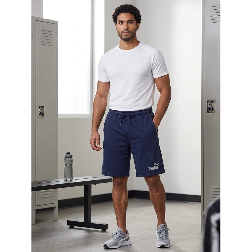 Puma Mens Fleece Shorts Navy Blue Logo Athletic Sweat Shorts 587833-06 Size S